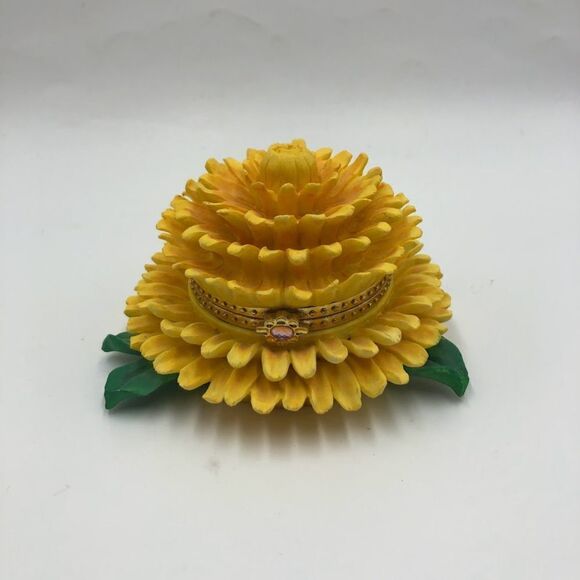 Vintage Trinket Keepsake Box Yellow Flower Design Hinged Collectible Sto… - Picture 3 of 10